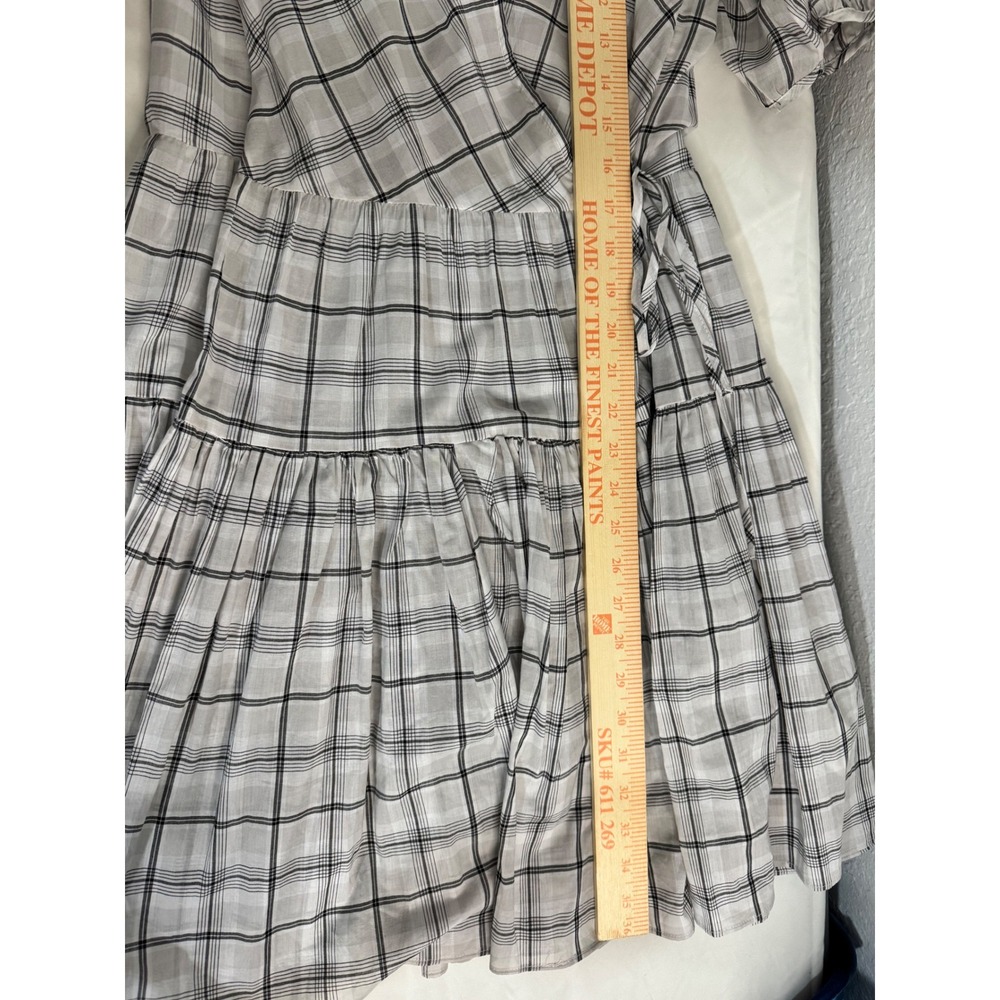J.Crew Re-Imagined Plaid Tiered Wrap Mini Dress Grey Black Womens Small‎ - Picture 8 of 10